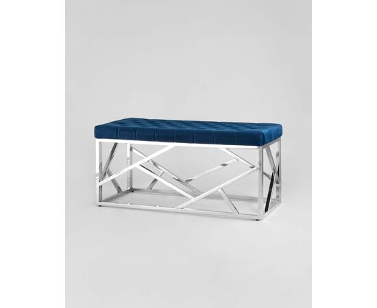 Банкетка-скамейка АРТ ДЕКО велюр синий сталь серебро, изображение 2 | Интернет магазин мебели и декора LifeDekor