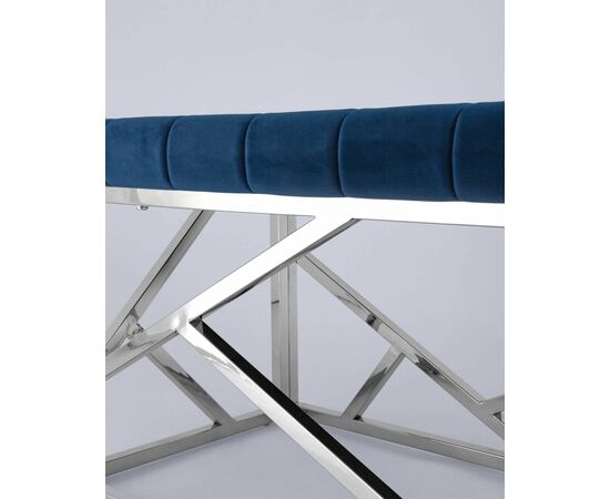 Банкетка-скамейка АРТ ДЕКО велюр синий сталь серебро, изображение 4 | Интернет магазин мебели и декора LifeDekor