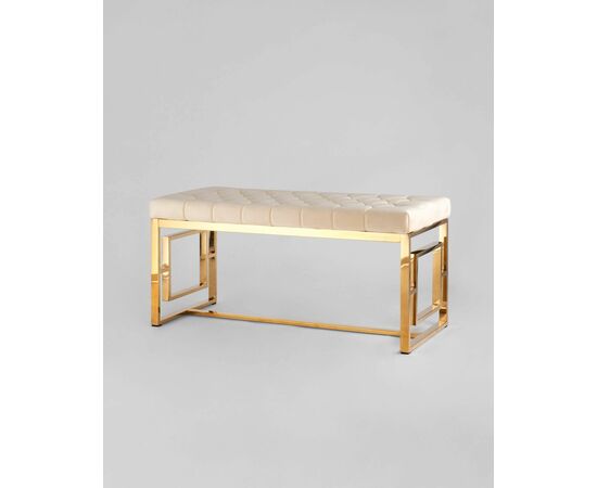 Банкетка-скамейка БРУКЛИН велюр бежевый сталь золото, изображение 2 | Интернет магазин мебели и декора LifeDekor