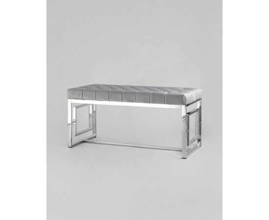 Банкетка-скамейка БРУКЛИН велюр серый сталь серебро, изображение 2 | Интернет магазин мебели и декора LifeDekor