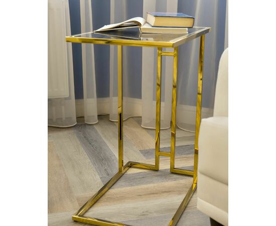 Журнальный столик 50*32 БОСТОН стекло smoke сталь золото, изображение 4 | Интернет магазин мебели и декора LifeDekor