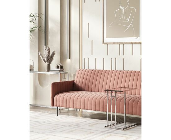 Журнальный столик 50*32 БОСТОН прозрачное стекло сталь серебро, изображение 3 | Интернет магазин мебели и декора LifeDekor