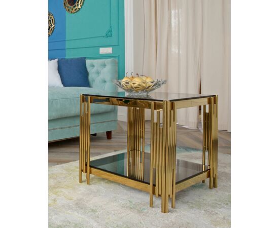 Журнальный столик 55*55 ГЭТСБИ золото стекло smoke, изображение 4 | Интернет магазин мебели и декора LifeDekor