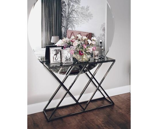 Консоль ИНСИГНИЯ 115*30 сталь темный хром стекло smoke, изображение 3 | Интернет магазин мебели и декора LifeDekor