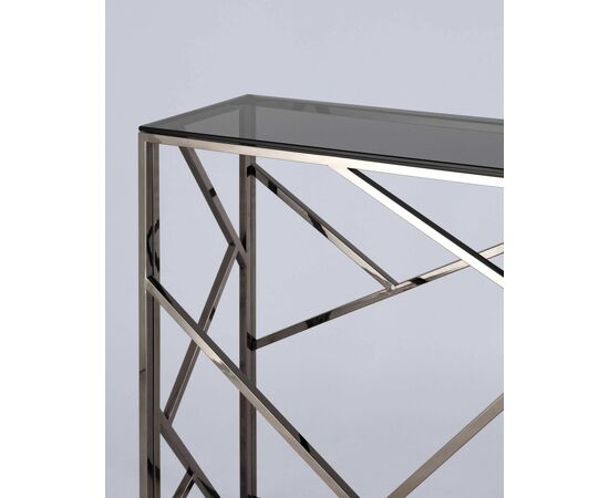 Консоль АРТ ДЕКО 115*30 стекло smoke сталь тёмный хром, изображение 6 | Интернет магазин мебели и декора LifeDekor