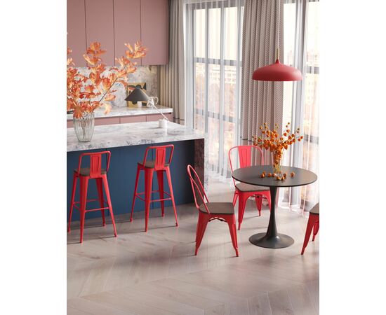 Стул барный TOLIX WOOD со спинкой красный глянцевый, изображение 4 | Интернет магазин мебели и декора LifeDekor