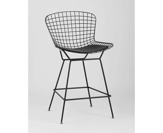 Стул полубарный с низкой спинкой Bertoia черный с черной подушкой, изображение 2 | Интернет магазин мебели и декора LifeDekor