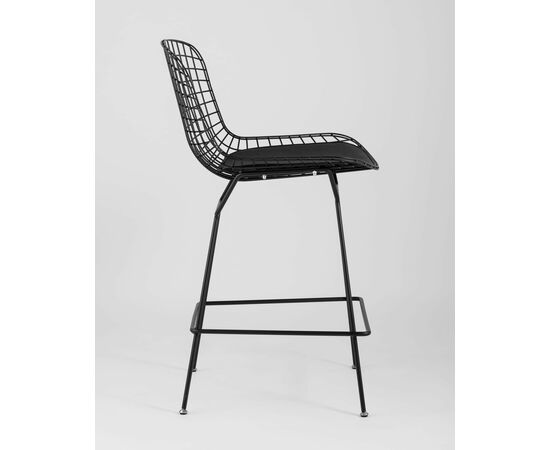 Стул полубарный с низкой спинкой Bertoia черный с черной подушкой, изображение 5 | Интернет магазин мебели и декора LifeDekor