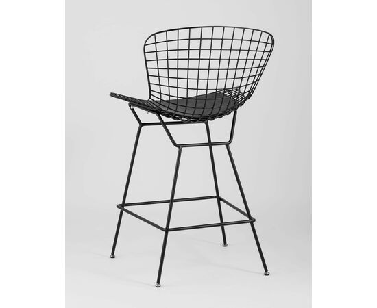 Стул полубарный с низкой спинкой Bertoia черный с черной подушкой, изображение 7 | Интернет магазин мебели и декора LifeDekor