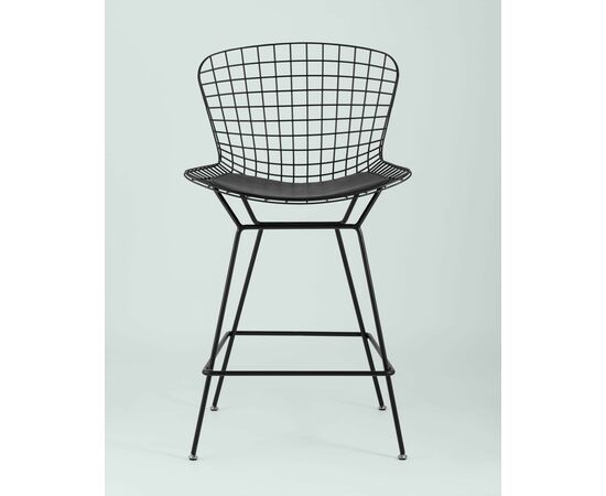 Стул полубарный с низкой спинкой Bertoia черный с черной подушкой, изображение 4 | Интернет магазин мебели и декора LifeDekor