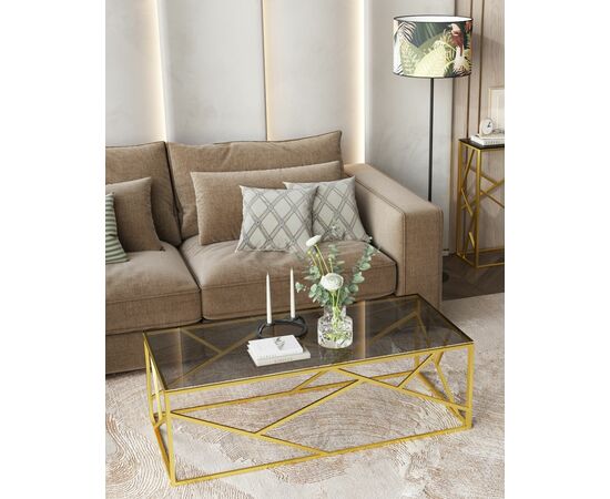 Журнальный стол 120*60 АРТ ДЕКО стекло smoke сталь золото, изображение 4 | Интернет магазин мебели и декора LifeDekor