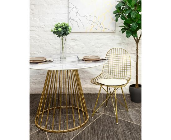 Стул обеденный Eiffel золотой с белой подушкой, изображение 3 | Интернет магазин мебели и декора LifeDekor