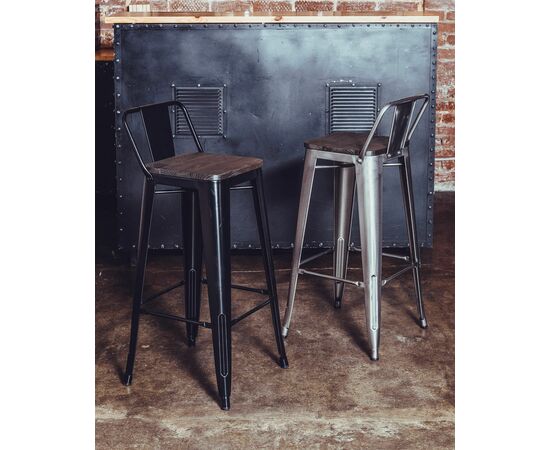 Стул полубарный TOLIX WOOD со спинкой серебристый матовый, изображение 3 | Интернет магазин мебели и декора LifeDekor