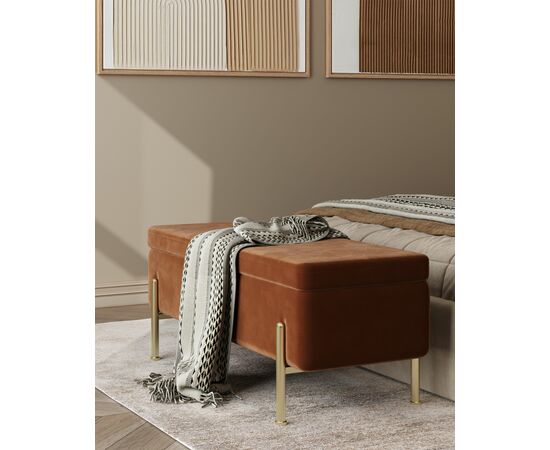 Банкетка Болейн с ящиком велюр терракотовый, изображение 4 | Интернет магазин мебели и декора LifeDekor