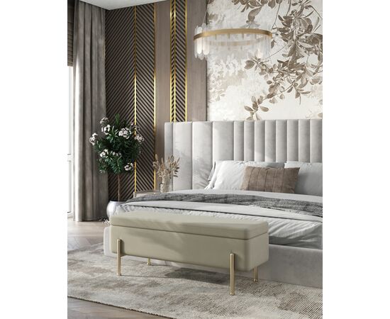 Банкетка Болейн с ящиком велюр бежевый, изображение 4 | Интернет магазин мебели и декора LifeDekor