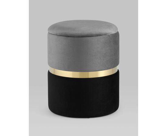 Пуф Кэрри с ящиком велюр серо-черный, изображение 2 | Интернет магазин мебели и декора LifeDekor