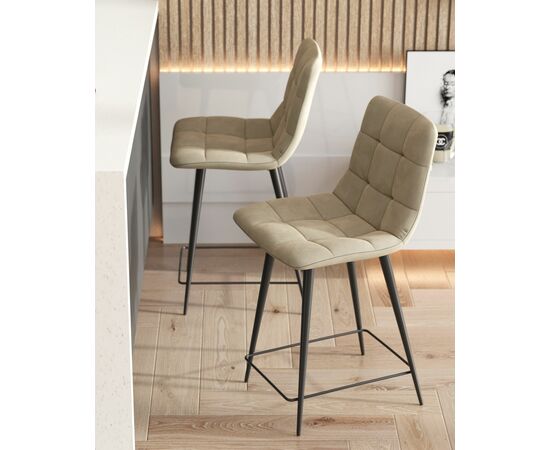 Стул полубарный Джанго велюр бежевый высота сиденья 60 см, изображение 3 | Интернет магазин мебели и декора LifeDekor