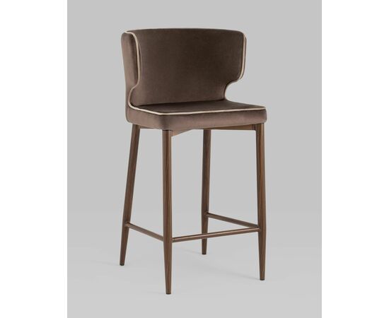 Стул полубарный Матео с кантом велюр коричневый ножки дерево, изображение 2 | Интернет магазин мебели и декора LifeDekor