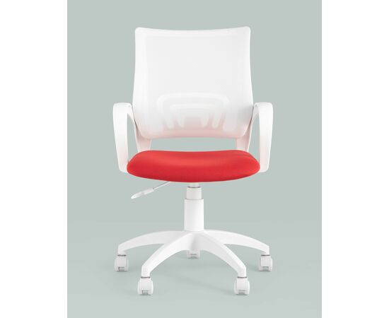 Кресло офисное Topchairs ST-BASIC-W спинка белая сетка сиденье красная ткань крестовина белый пластик, изображение 4 | Интернет магазин мебели и декора LifeDekor