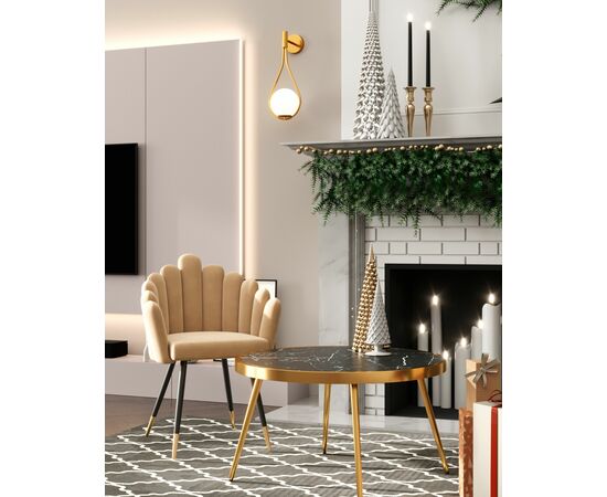 Журнальный столик Гелиос 80*80 стекло черный мрамор сталь золото, изображение 4 | Интернет магазин мебели и декора LifeDekor