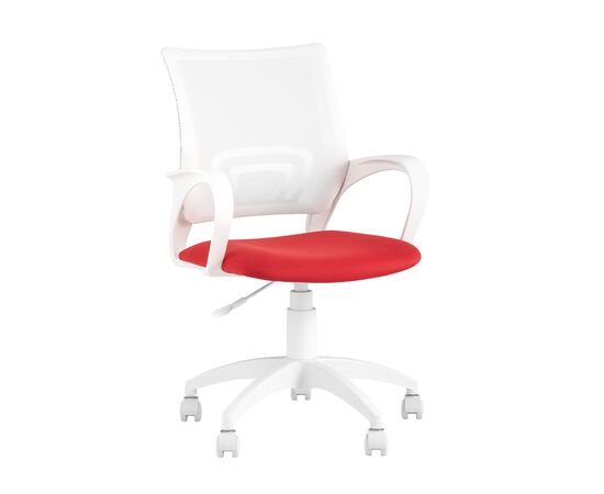 Кресло офисное Topchairs ST-BASIC-W спинка белая сетка сиденье красная ткань крестовина белый пластик | Интернет магазин мебели и декора LifeDekor