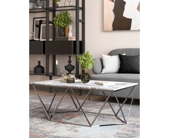 Журнальный столик Авалон 122*66 серый мрамор сталь серебро, изображение 3 | Интернет магазин мебели и декора LifeDekor