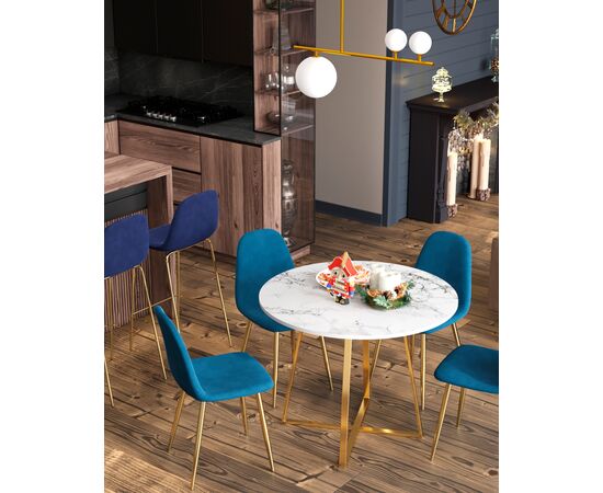 Стол обеденный Дакота 100*100 белый мрамор ножки золото, изображение 9 | Интернет магазин мебели и декора LifeDekor