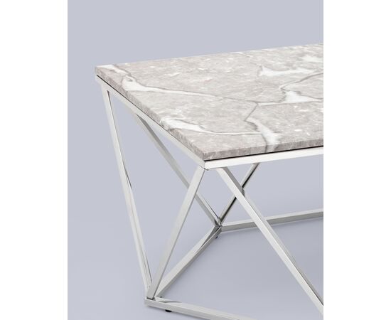 Журнальный столик Авалон 122*66 серый мрамор сталь серебро, изображение 6 | Интернет магазин мебели и декора LifeDekor