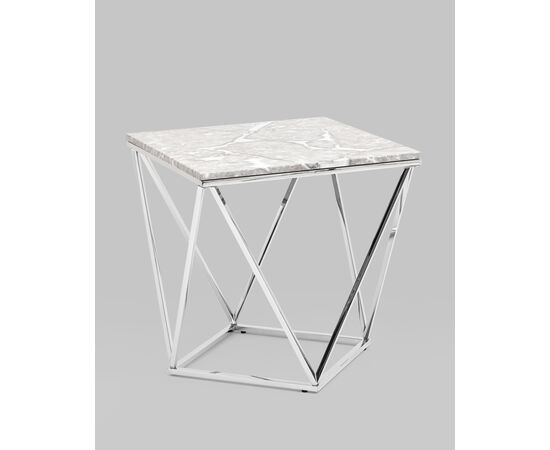 Журнальный столик Авалон 61*61 серый мрамор сталь серебро, изображение 2 | Интернет магазин мебели и декора LifeDekor