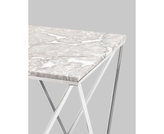 Журнальный столик Авалон 61*61 серый мрамор сталь серебро, изображение 5 | Интернет магазин мебели и декора LifeDekor