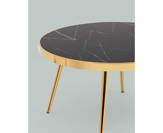 Журнальный столик Гелиос 80*80 стекло черный мрамор сталь золото, изображение 6 | Интернет магазин мебели и декора LifeDekor