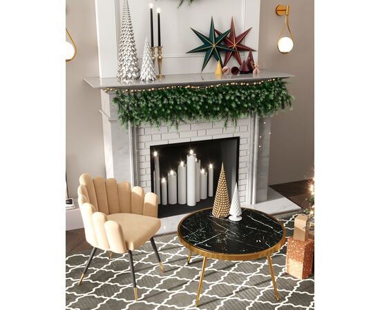 Журнальный столик Гелиос 80*80 стекло черный мрамор сталь золото, изображение 3 | Интернет магазин мебели и декора LifeDekor