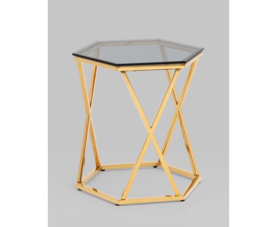 Журнальный столик Круз 48*42 стекло smoke сталь золото, изображение 2 | Интернет магазин мебели и декора LifeDekor