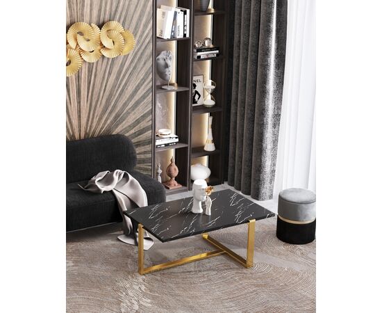 Журнальный столик Тоби 109*66 черный мрамор сталь золото, изображение 9 | Интернет магазин мебели и декора LifeDekor