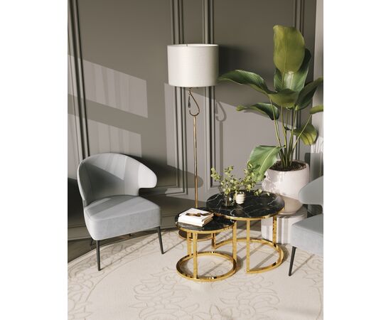 Набор журнальных столиков Селена 60 и 45 см стекло черный мрамор сталь золото, изображение 4 | Интернет магазин мебели и декора LifeDekor