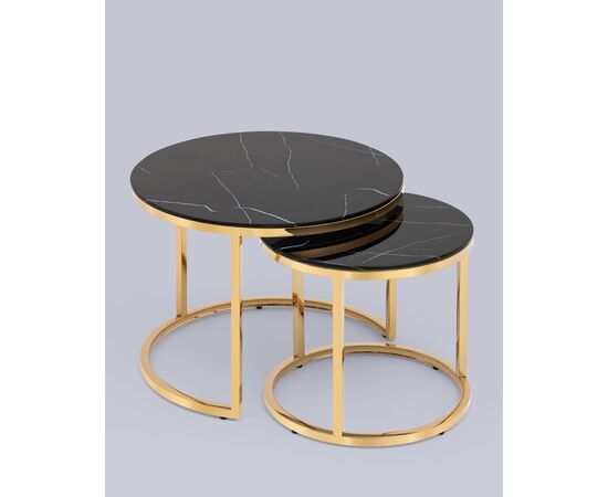 Набор журнальных столиков Селена 60 и 45 см стекло черный мрамор сталь золото, изображение 6 | Интернет магазин мебели и декора LifeDekor