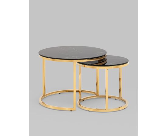 Набор журнальных столиков Селена 60 и 45 см стекло черный мрамор сталь золото, изображение 2 | Интернет магазин мебели и декора LifeDekor