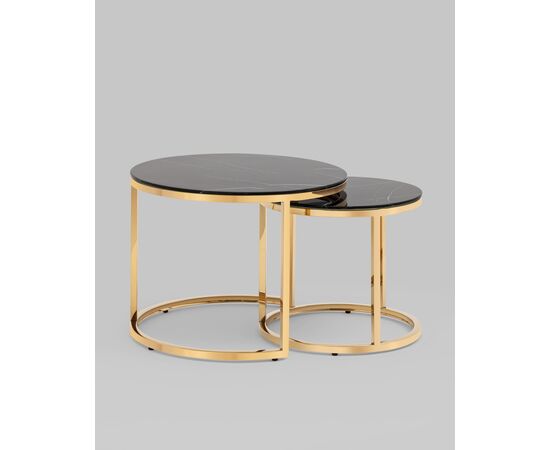 Набор журнальных столиков Селена 60 и 45 см стекло черный мрамор сталь золото, изображение 5 | Интернет магазин мебели и декора LifeDekor