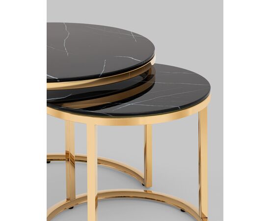 Набор журнальных столиков Селена 60 и 45 см стекло черный мрамор сталь золото, изображение 7 | Интернет магазин мебели и декора LifeDekor