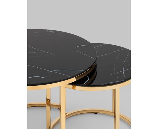 Набор журнальных столиков Селена 60 и 45 см стекло черный мрамор сталь золото, изображение 8 | Интернет магазин мебели и декора LifeDekor