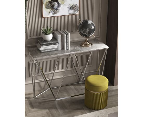 Консоль Авалон 122*41 серый мрамор сталь серебро, изображение 3 | Интернет магазин мебели и декора LifeDekor