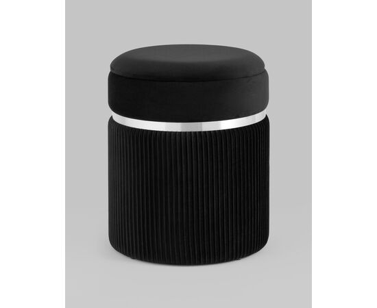 Пуф Миранда с ящиком серебро велюр черный, изображение 2 | Интернет магазин мебели и декора LifeDekor