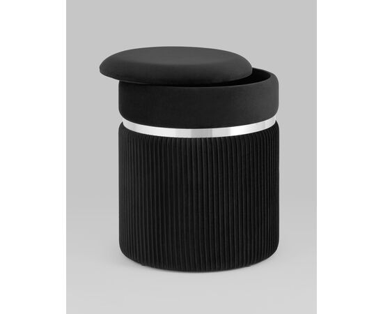 Пуф Миранда с ящиком серебро велюр черный, изображение 4 | Интернет магазин мебели и декора LifeDekor