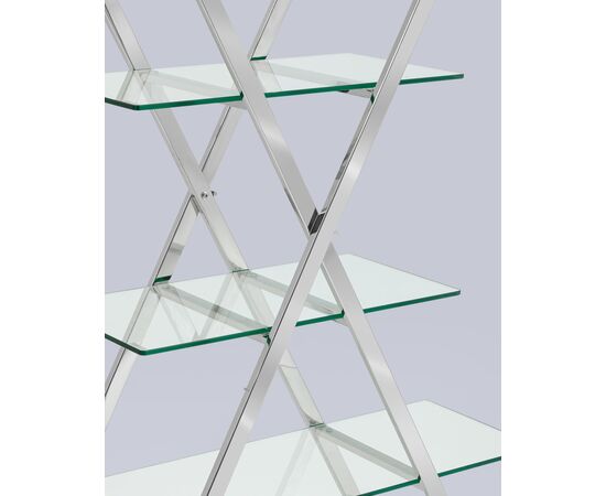 Стеллаж Гейт прозрачное стекло сталь серебро, изображение 4 | Интернет магазин мебели и декора LifeDekor