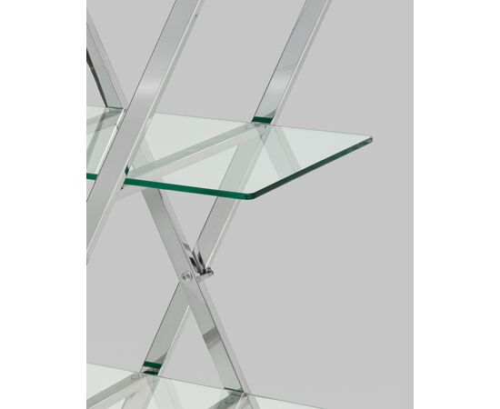 Стеллаж Гейт прозрачное стекло сталь серебро, изображение 6 | Интернет магазин мебели и декора LifeDekor