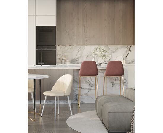 Стул барный Валенсия SN велюр пыльно-розовый золотые ножки, изображение 3 | Интернет магазин мебели и декора LifeDekor