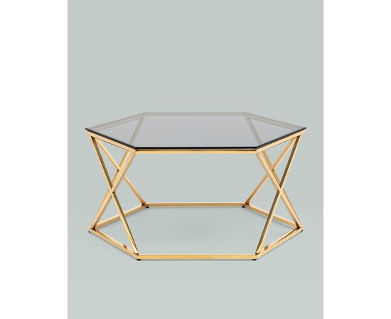 Журнальный столик Круз 93*80 стекло smoke сталь золото, изображение 6 | Интернет магазин мебели и декора LifeDekor