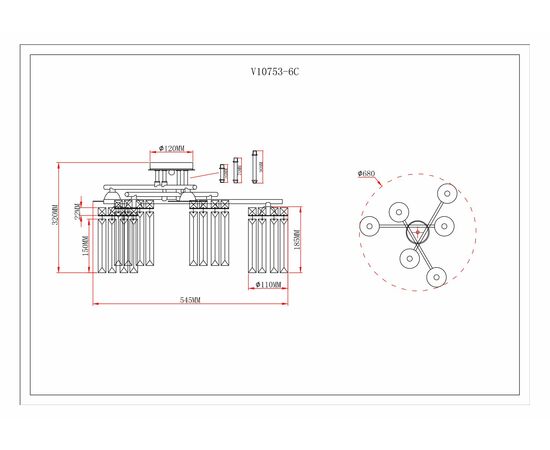 Люстра потолочная Moderli V10753-6C Everly, изображение 8 | Интернет магазин мебели и декора LifeDekor