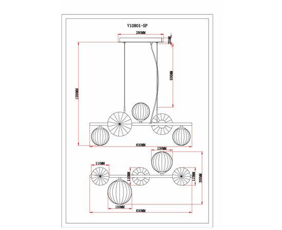 Светильник подвесной Moderli V10801-5P Molly, изображение 6 | Интернет магазин мебели и декора LifeDekor