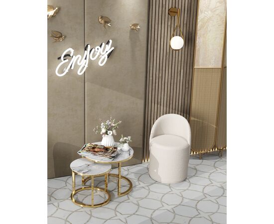 Пуф Loreen вращающийся букле белый, изображение 4 | Интернет магазин мебели и декора LifeDekor